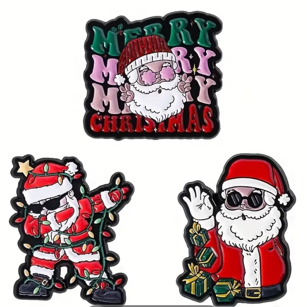 Christmas Santa Pins Set, Set of Three, Santa Claus, Hip Santa, Cool Santa Pins